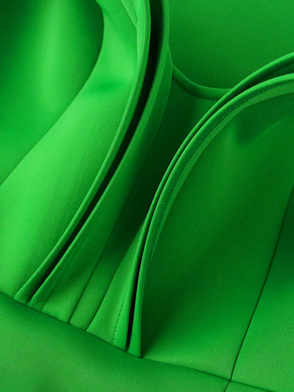 Green V Neck Ruffled High Waist Party Dresses