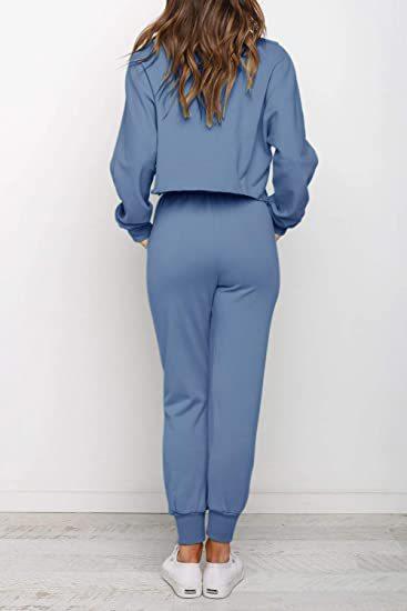 Women Round Neck Drawstring Casual Fall Sporting Suits-STYLEGOING