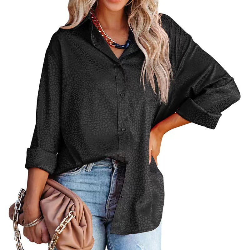 Leisure Satin Turnover Collar Long Sleeves Shirts