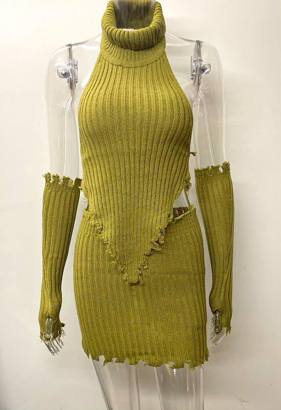 Sexy Halter Knitted Tops and Sheath Skirts for Women