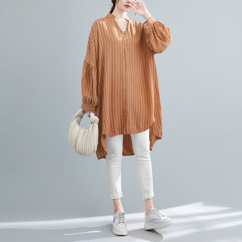 Designed Striped Long Shirts Dresses for Women