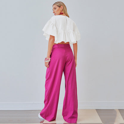 Rose Red High Waist Wide Legs Pants for Women