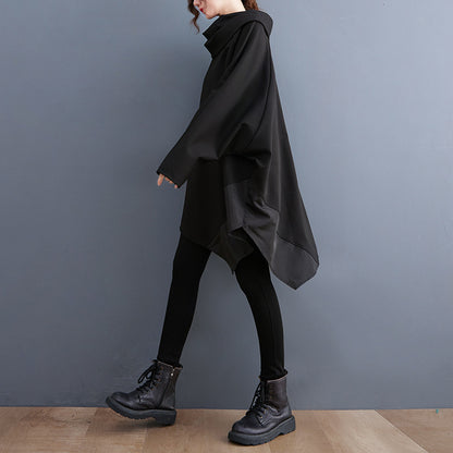 Black Pullover Long Sleeves Irregular Hoodies for Women