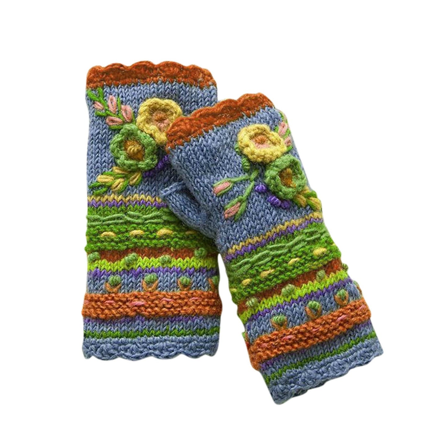 Winter Warm Handmade Embroidery Knitted Gloves for Women