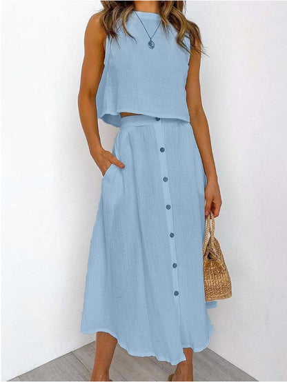 Casual Summer Women Tank Top and Skirts Suits