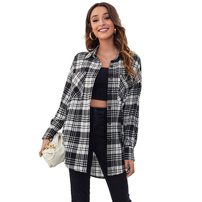Casual Plaid Design Long Sleeves Shirts for Women