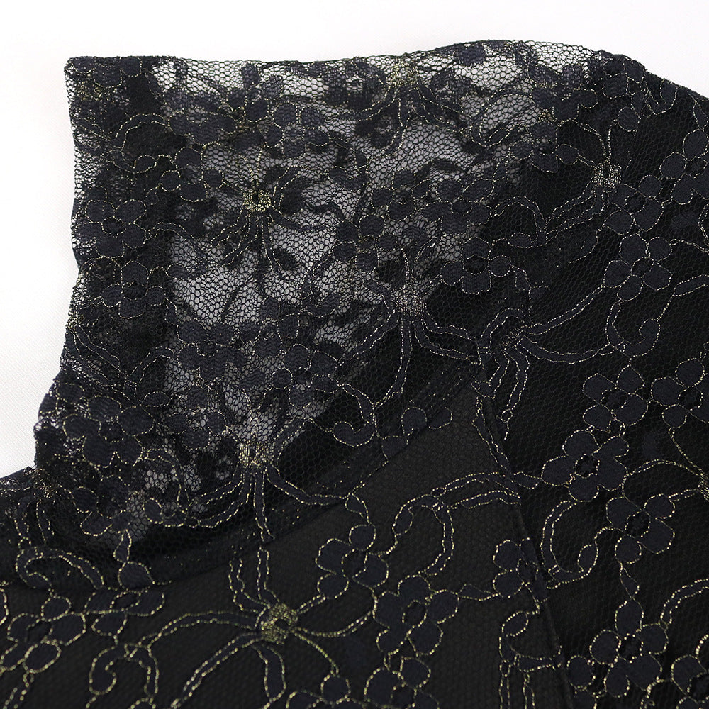 Sexy Black Lace Short Sleeves Party Dresses