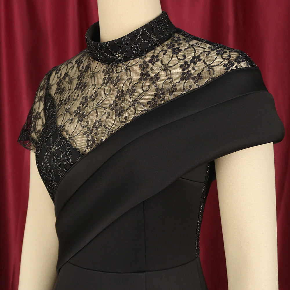 Sexy Black Lace Short Sleeves Party Dresses