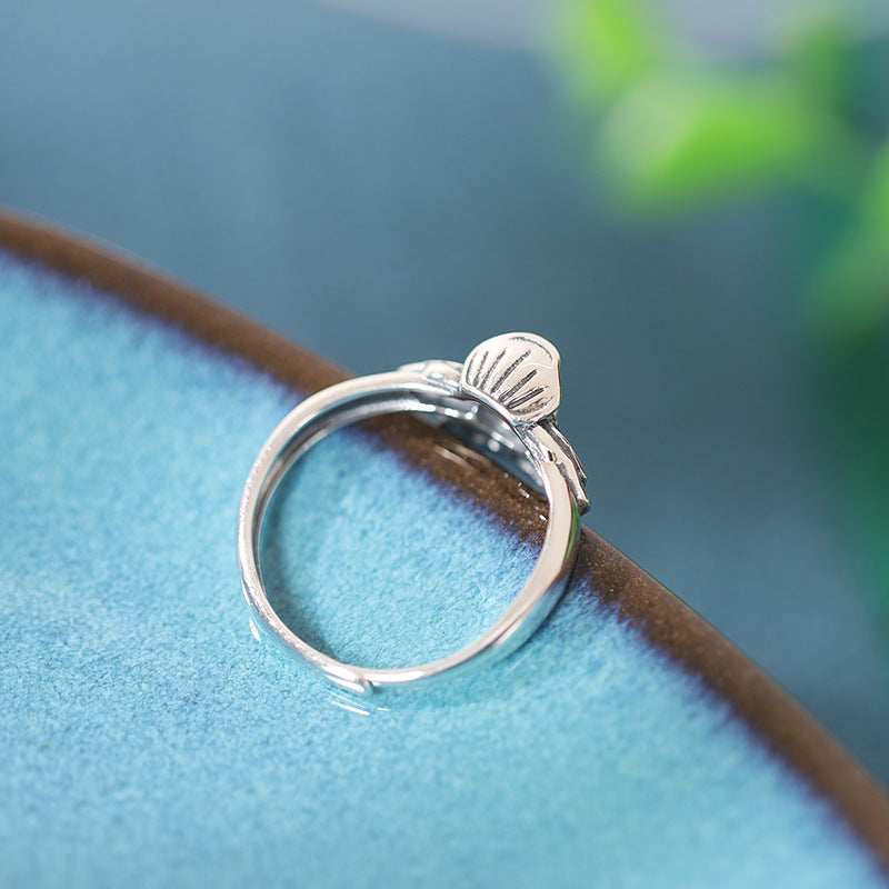 Retro Peony Designed Agate Sterling Silver Rings for Women