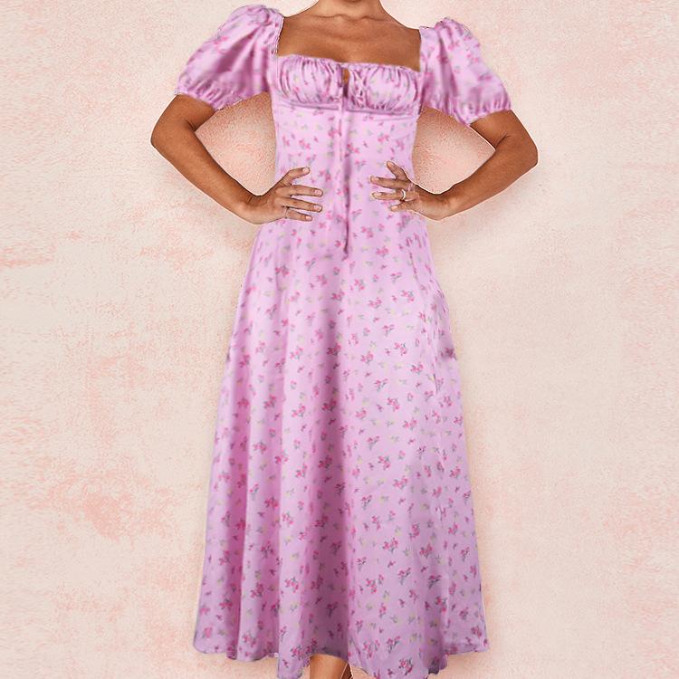 Summer Short Sleeves Floral Dresses-STYLEGOING