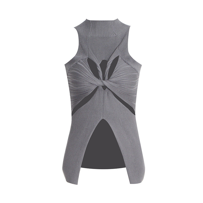 Designed High Neck Irregular Women Knitted Tank Tops