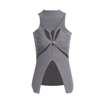 Designed High Neck Irregular Women Knitted Tank Tops