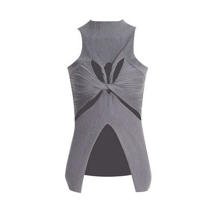 Designed High Neck Irregular Women Knitted Tank Tops