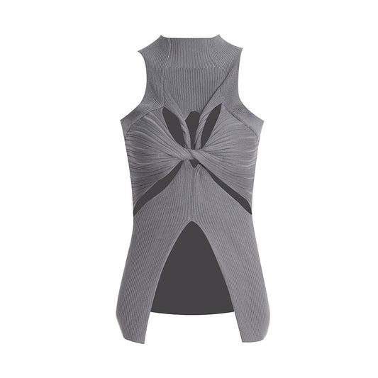 Designed High Neck Irregular Women Knitted Tank Tops
