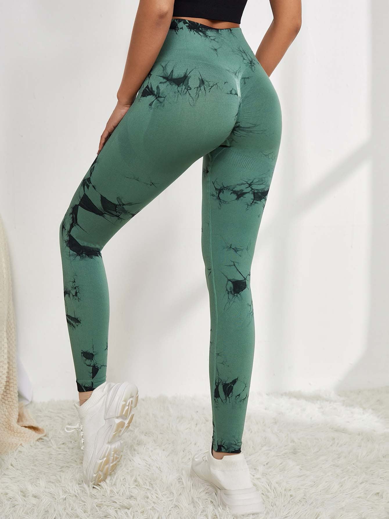 Women High Waist Dyed Yoga Running Leggings