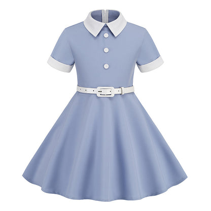 Vintage Short Sleeves Kids Dresses with Belt