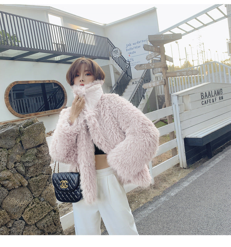 Winter Pink Artifical Fur Soft Overcoat for Women