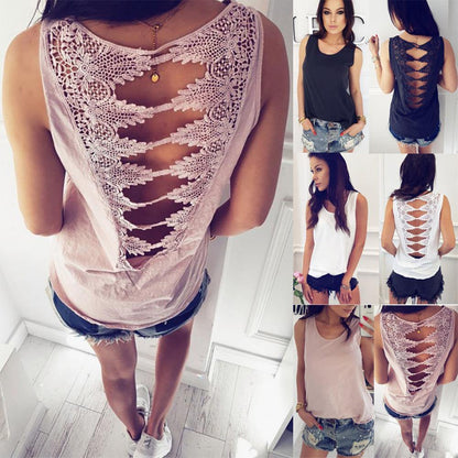 Summer Back Hollow Out Sleeveless Crop Tops-STYLEGOING
