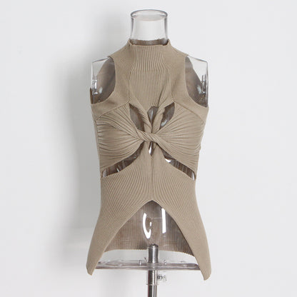 Designed High Neck Irregular Women Knitted Tank Tops