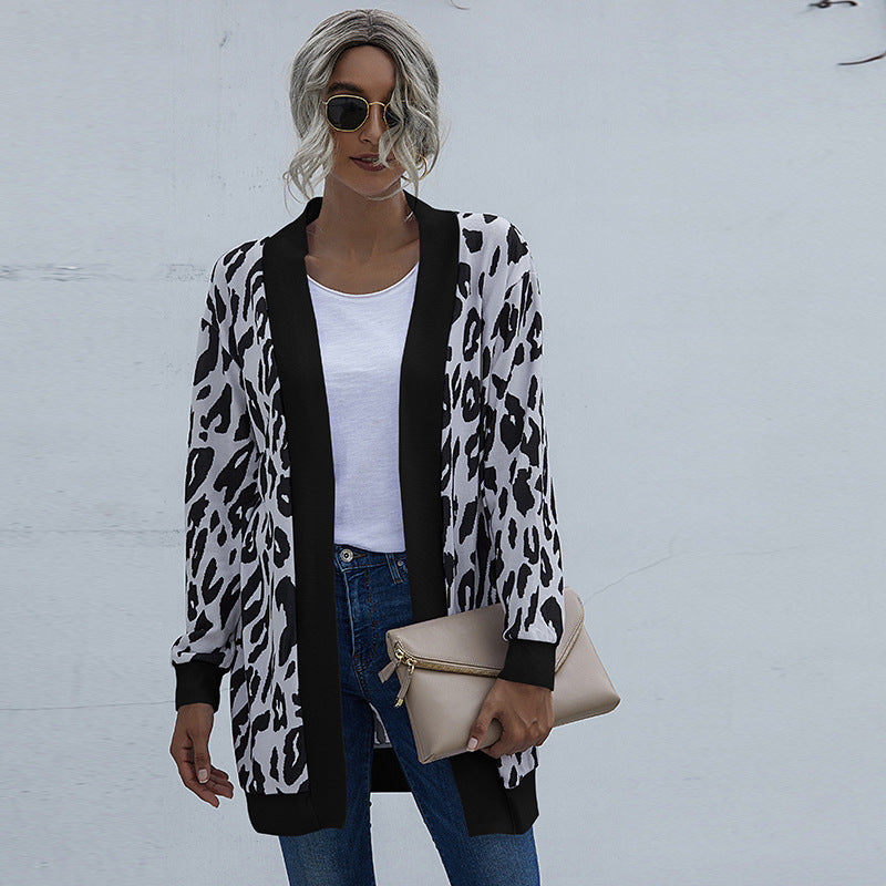Casual Leopard Design Knitted Coats for Women
