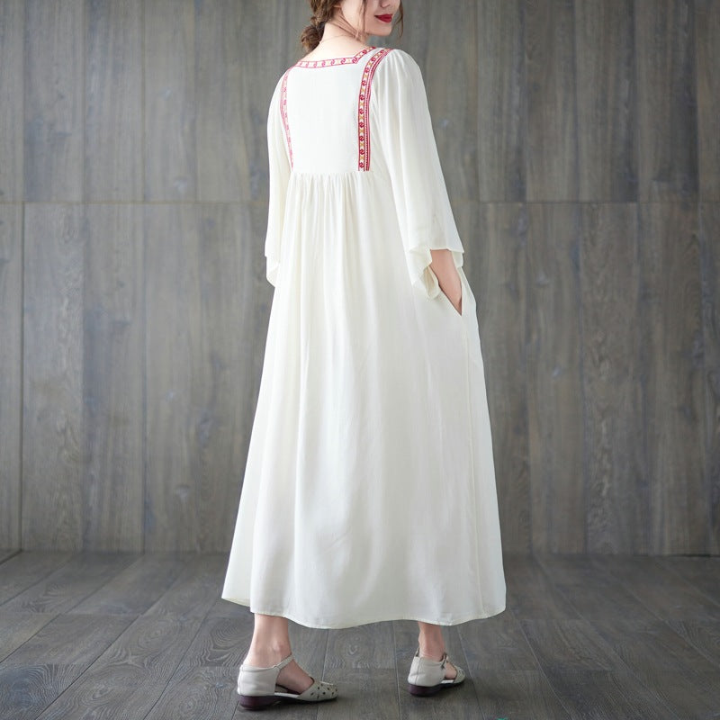 Vintage Embroidery Summer Plus Sizes Long Dresses