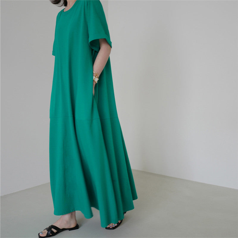 Casual Simple Design Plus Sizes Short Sleeves Long Dresses