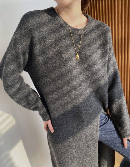 Warm Knitting Split Design Pullover Long Dresses