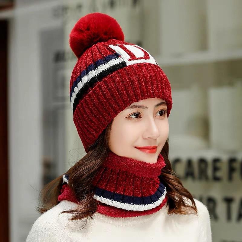 Women Fleeced Lined Knitting Warm Hats+Scarfs--Free Shipping at meselling99