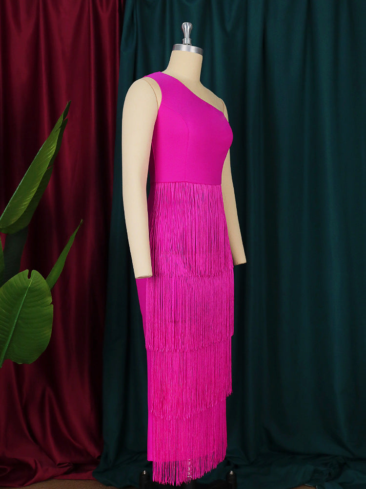 Sexy Summer Rose Red One Shoulder Tassles Party Dresses