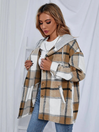 Leisure Women Plaid Hoodies Long Sleeves Shirts