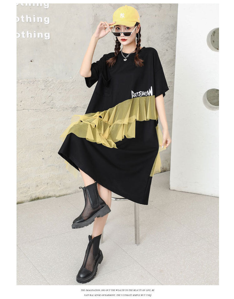 Designed Tulle Decoration Summer Women Loose Plus Sizes Midi Dresses