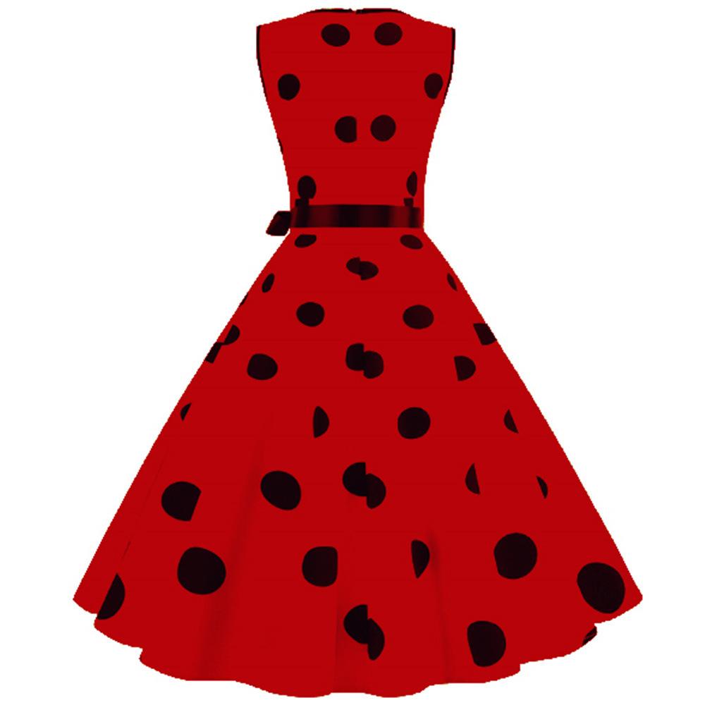 Casaul Sleeveless Dot Print Vintage Dresses-STYLEGOING