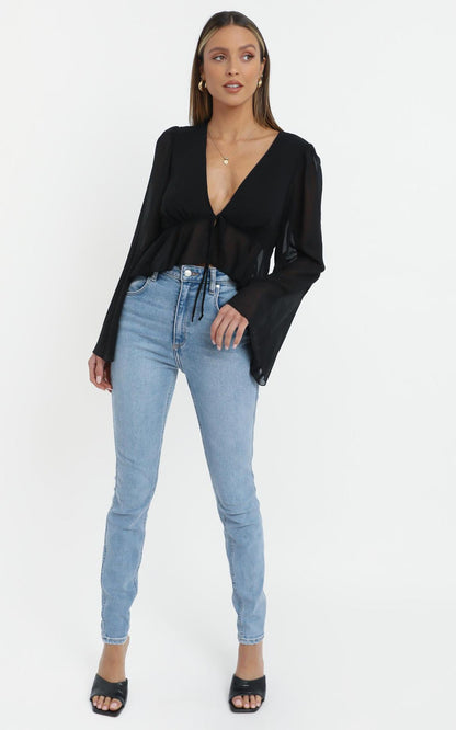 Sexy Women Summer Chiffon Deep V Neck Shirts--Free Shipping at meselling99