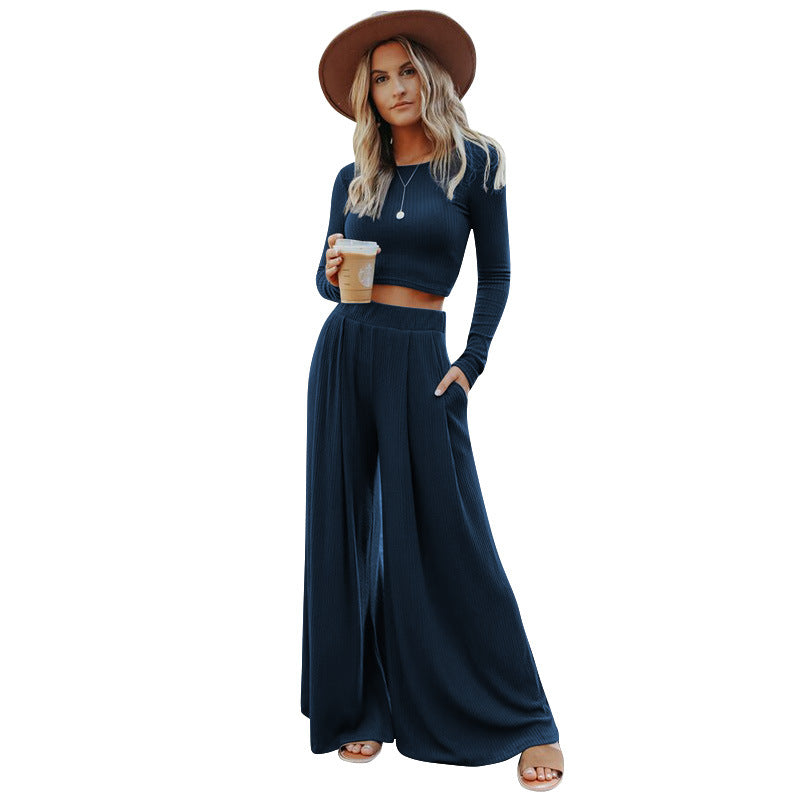 Casual Knitting Women Short Tops and Pants