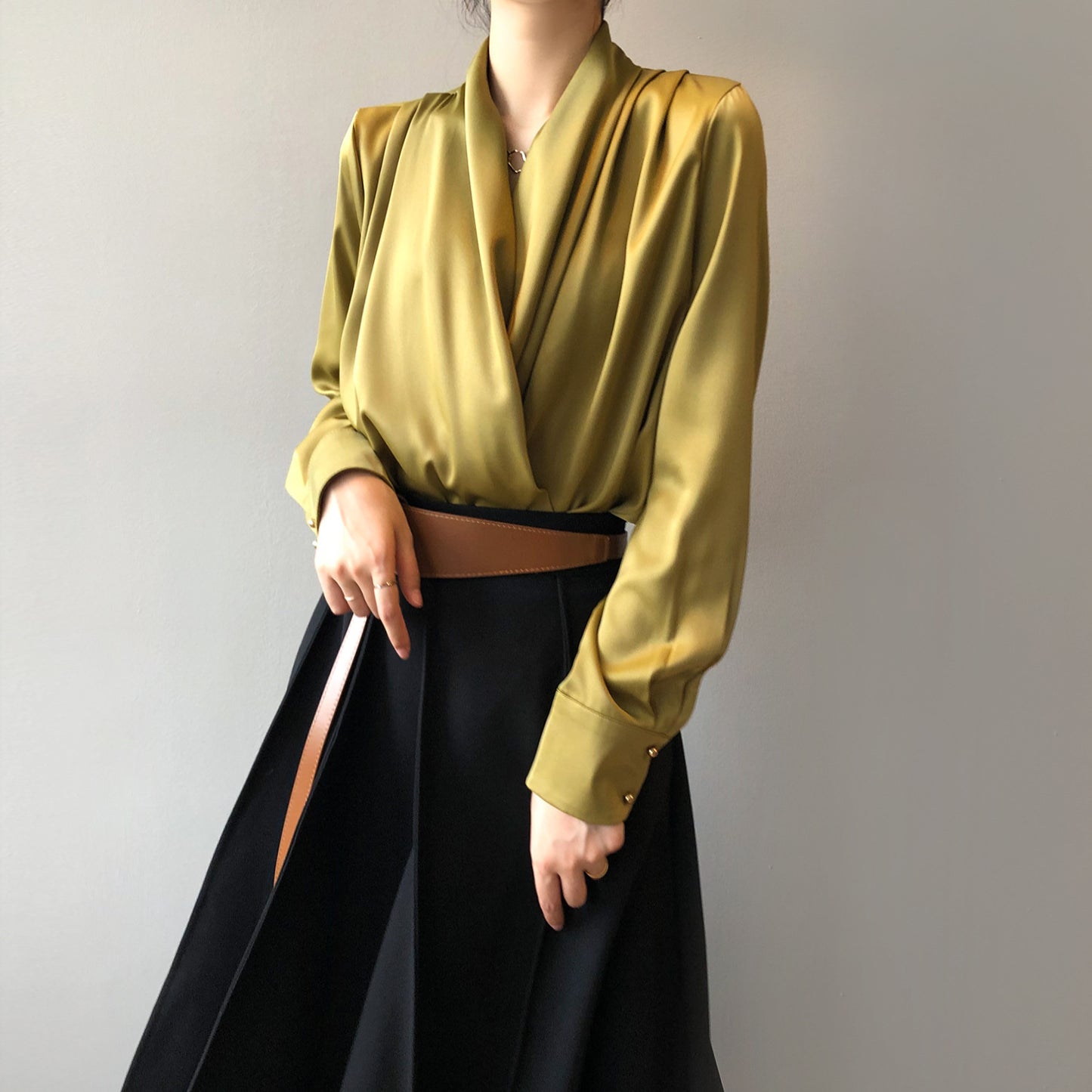 Elegant Satin Long Sleeves Office Lady Shirts
