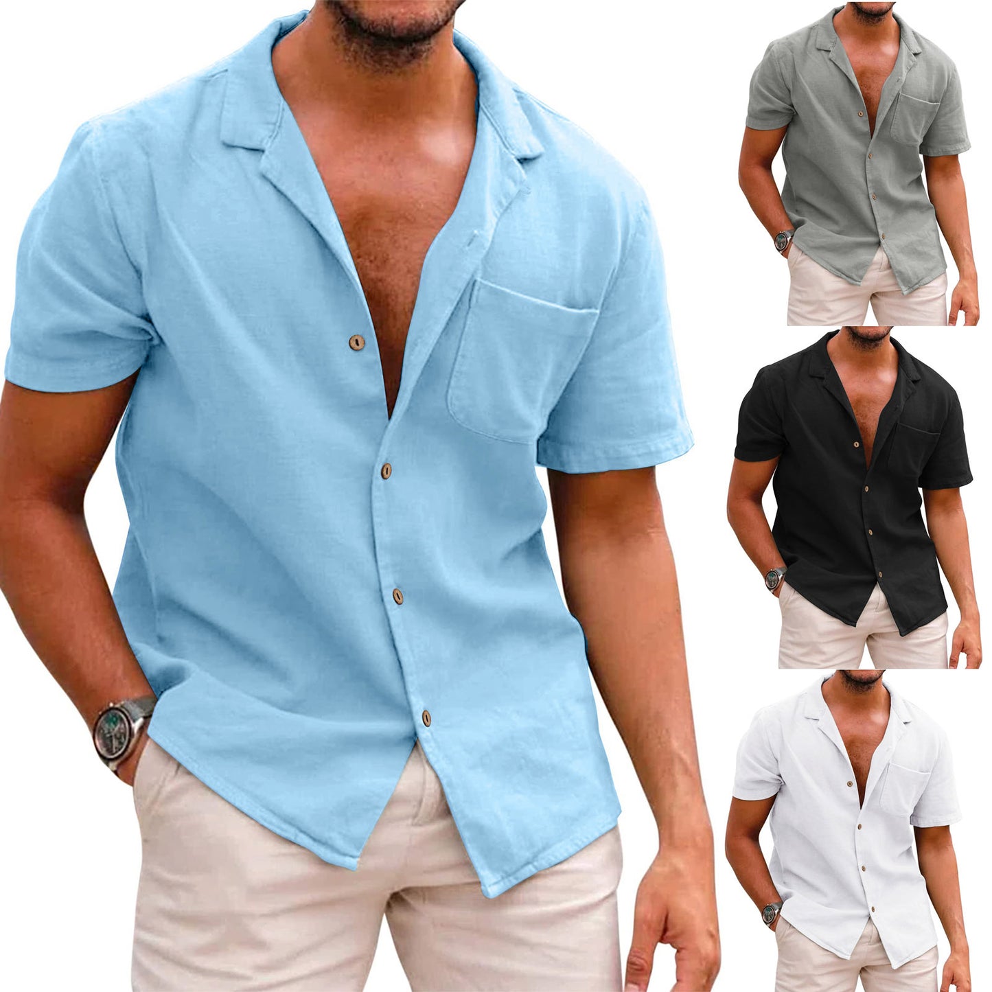 Casual Linen Short Sleeves Shirts for Men