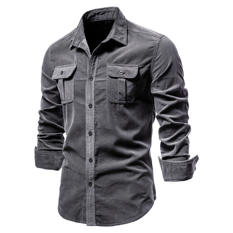 Men Long Sleeves Corduroy Business Shirts