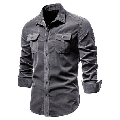 Men Long Sleeves Corduroy Business Shirts