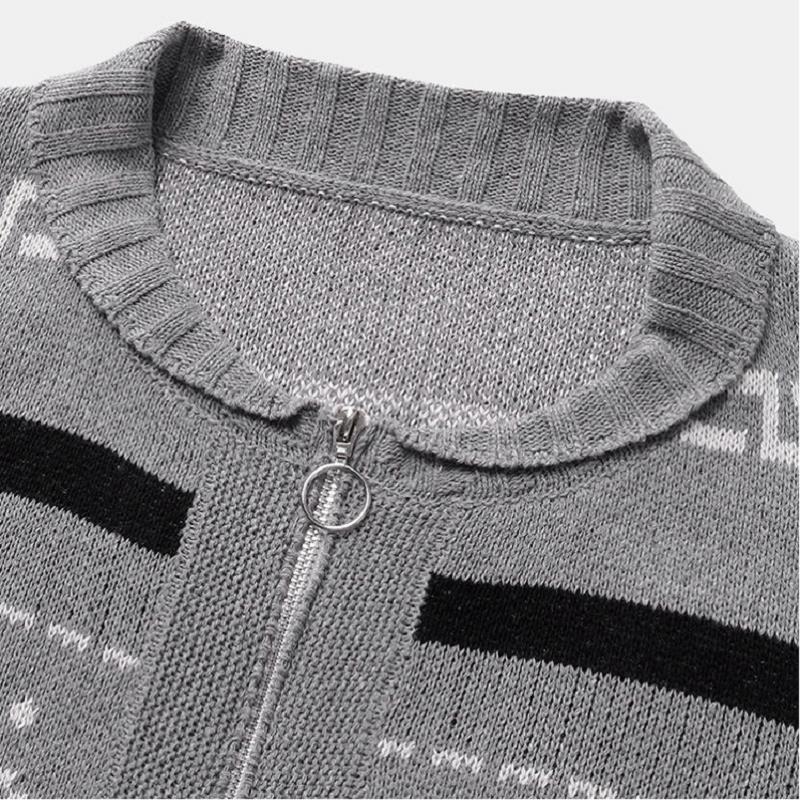 Men Zipper Turnover Collar Cardigan Sweaters for Winter-STYLEGOING