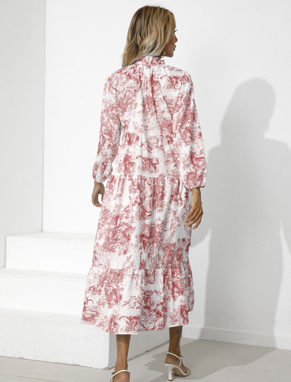 Women Round Neck Loose Fall Long Dresses-STYLEGOING
