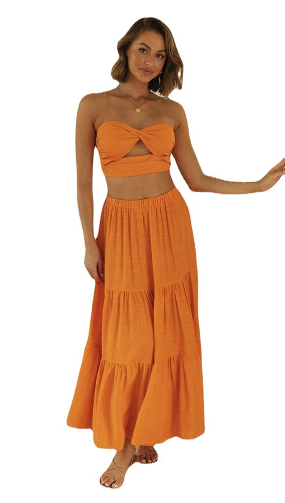 Sexy Women Strapless Tops and Skirts Suits