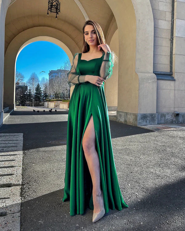 Round Neck Long Sleeves Green Party Dresses for Women