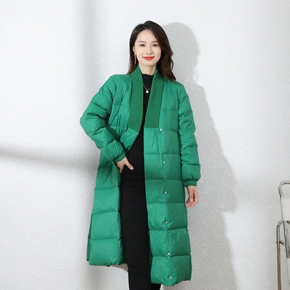 Leisure V Neck Winter Down Overcoats for Women
