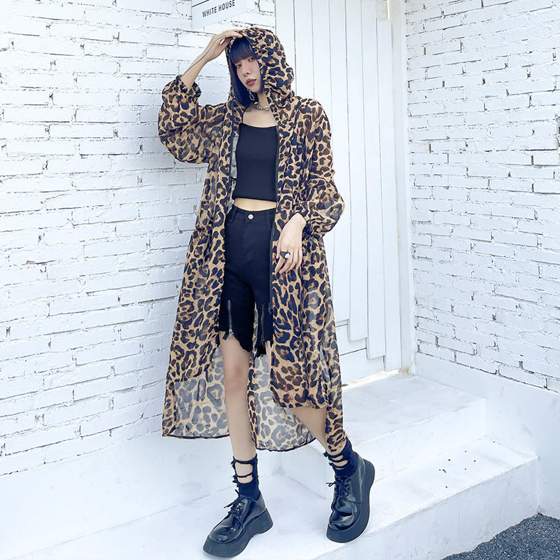 Summer Chiffon Leopard Women Long Sun-proof Tops