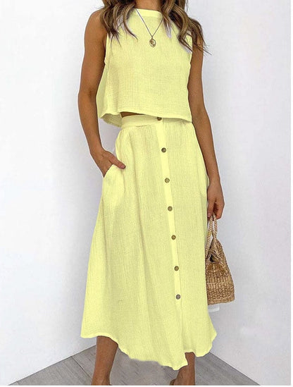 Casual Summer Women Tank Top and Skirts Suits