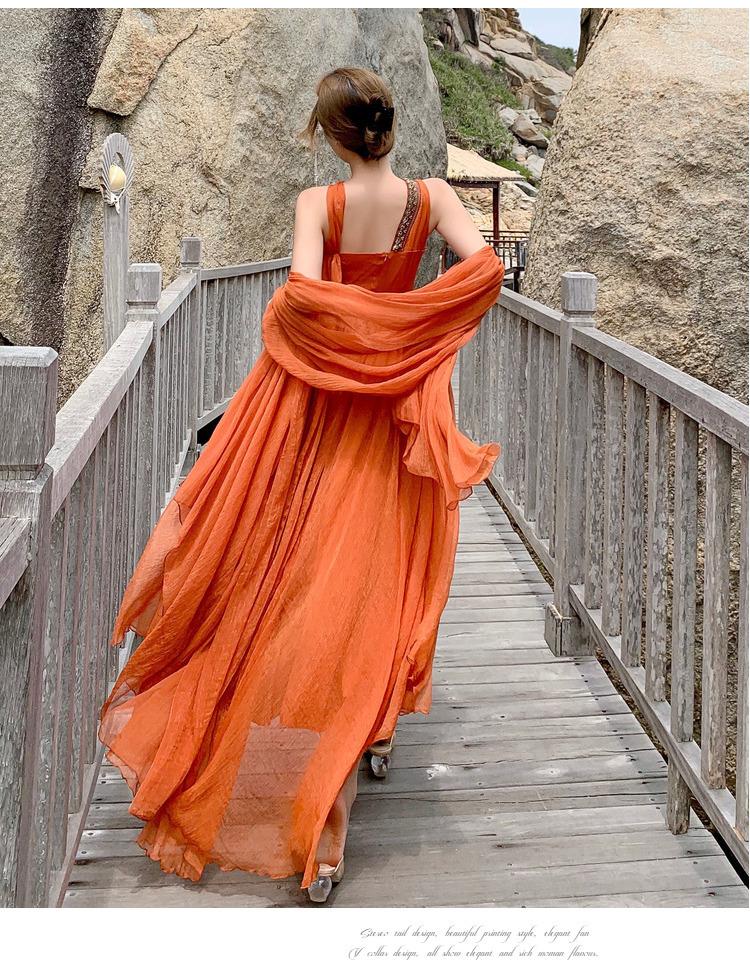 Orange Women Holiday Long Dresses-STYLEGOING