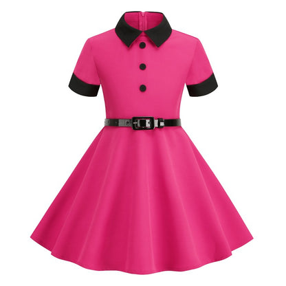 Vintage Short Sleeves Kids Dresses with Belt