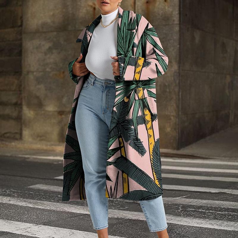 Leisure Fashion Floral Print Turover Collar Overcoat-STYLEGOING