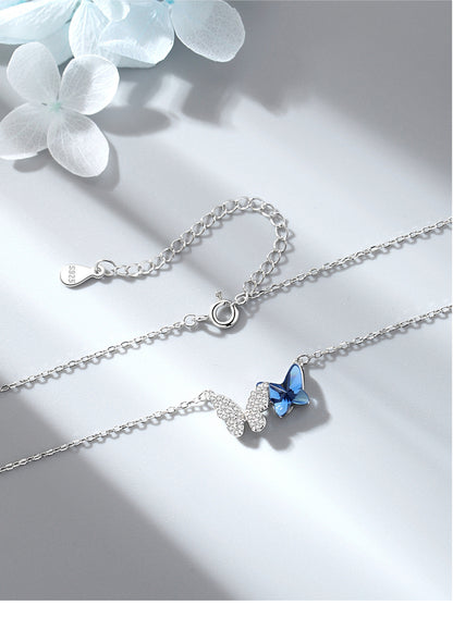 Fashion Double Butterfly Design Sterling Sliver Necklace