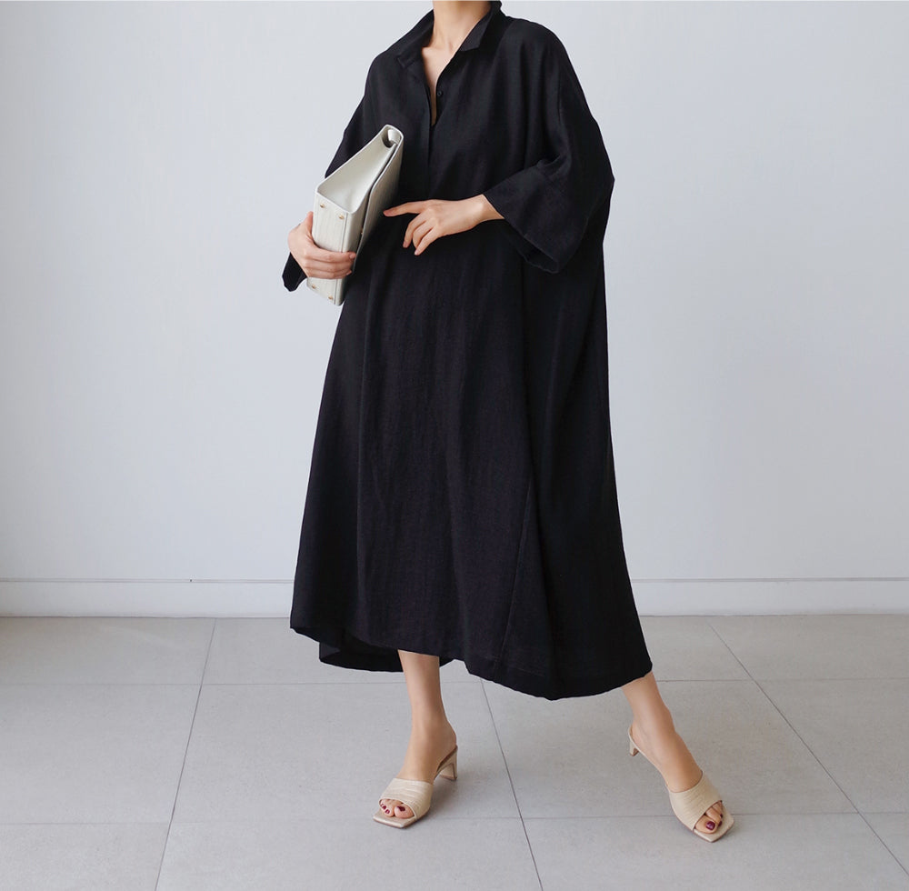 Vintage Linen Plus Sizes Batwing Long Cozy Shirts Dresses